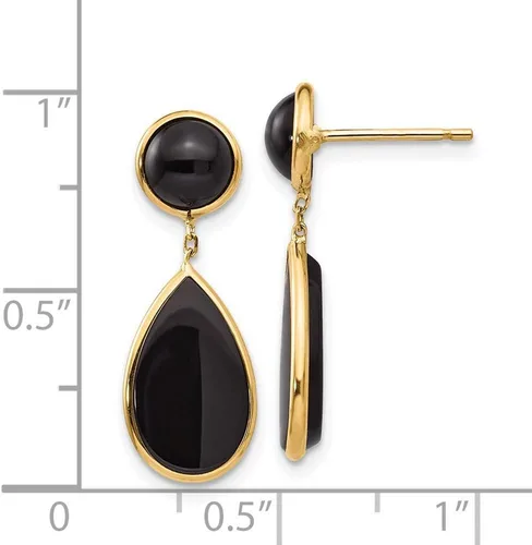 Vista 4 de Aretes colgantes de oro amarillo de 14 quilates con forma de lágrima de ónix, Gema, Ónix