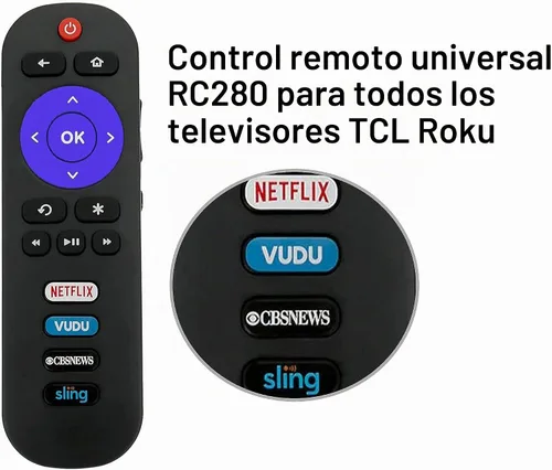 Vista 3 de Control remoto universal RC280 compatible con todos los Smart TV TCL ROKU