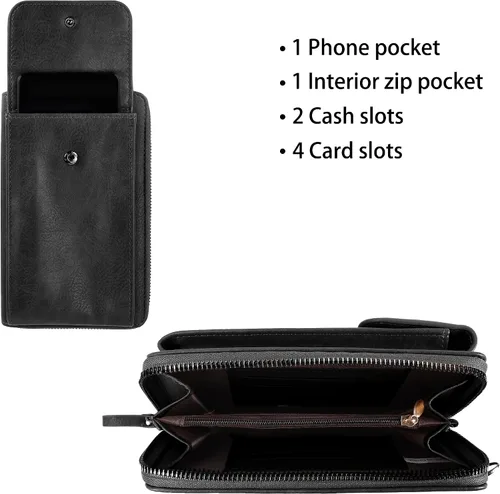 Vista 4 de Bolso bandolera pequeño de cuero para mujer, con ranura para tarjetas