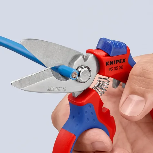 Vista 3 de Tijeras de electricista angulares de acero inoxidable KNIPEX Tools 95 05 20 US, 6-1/4", Rojo/Azul