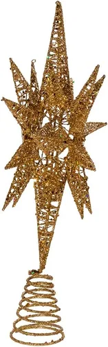 Vista 3 de Kurt Adler Estrella 3D de Alambre con Purpurina Dorada Sin Luz para Copa del Árbol, 16.5 pulgadas de largo, Tono Dorado, Metal, Decoración Navideña