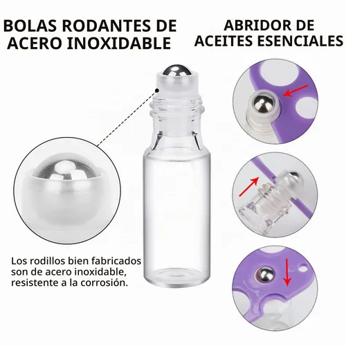 Vista 4 de Easytle Botellas enrollables de aceite esencial, paquete de 24 botellas enrollables de vidrio transparente de 0.17 onzas líquidas para aceites