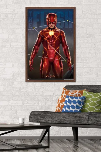 Vista 2 de Trends International DC Comics Movie The Flash - Póster de pared tríptico The Flash, 34 pulgadas de largo x 22.4 W, versión enmarcada en caoba