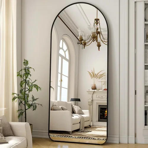 Vista 22 de Espejo de Cuerpo Entero 56"x21" - Espejo de Cuerpo Arqueado de Pie con Marco de Aluminio, Inclinado/Colgante para Dormitorio Vestidor Sala de Estar