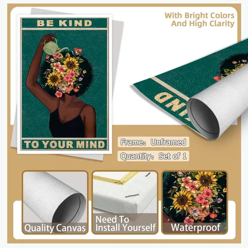 Vista 2 de Dcvjiy Póster retro con texto en inglés «Be Kind To Your Mind» de moda con texto en inglés «Be Kind To Your Mind» («Be Kind To Your Mind») con texto