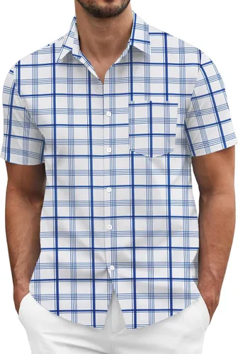 Vista 7 de COOFANDY: camisa casual de manga corta con botones para hombre, de negocios, sin doblar con bolsillo