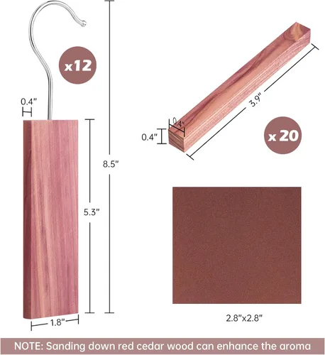 Vista 4 de NiHome Cedro Hang Ups 12PCS y bloques de cedro 20 piezas para almacenamiento de ropa, 100% madera de cedro rojo aromático