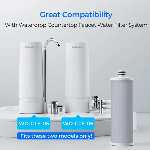 Vista 2 de Waterdrop WD-CFF-03 Filtro de agua de repuesto, filtro de agua para encimera, vida útil de 4000 galones, filtros de agua de repuesto para fregadero