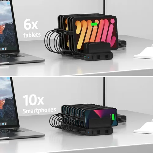 Vista 3 de Alxum Estación de carga rápida USB con carga rápida 3.0, soporte de carga de 10 puertos para múltiples dispositivos, compatible con iPad, iPhone