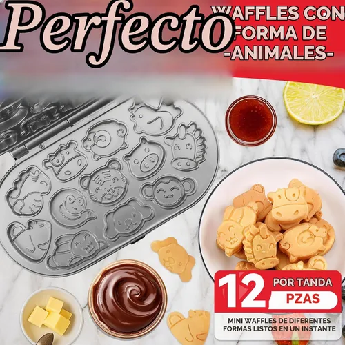 Vista 3 de SugarWhisk Mini waflera de animales para niños, mini máquina para hacer panqueques con 12 moldes diferentes para panqueques, plancha pequeña
