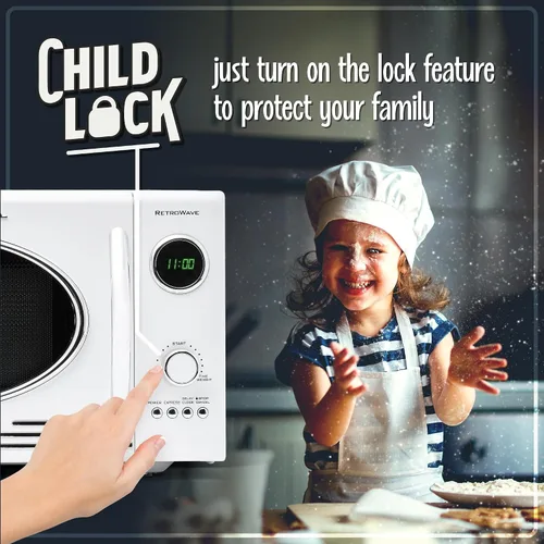 Vista 55 de Nostalgia Horno microondas retro compacto para encimera, 0.7 pies cúbicos, 700 vatios con pantalla digital LED, bloqueo para niños, interior fácil