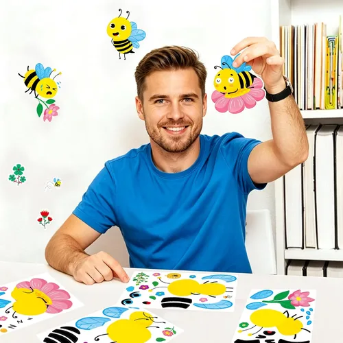 Vista 4 de Haz tu propia abeja de miel, paquete de 36 calcomanías para primavera y verano, hazlo tú mismo para abejas, minas, abejorros, regalos de fiesta
