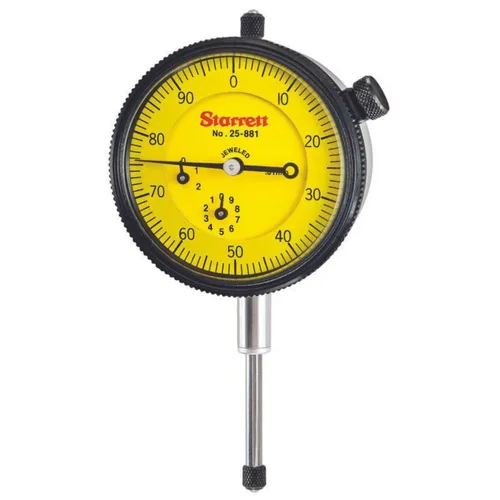Vista 24 de Starrett Indicador de Cuadrante Serie 25 con Rodamientos de Rubí y Oreja en el Centro Posterior - Carátula Blanca, Rango de 0-.025", Cuadrante