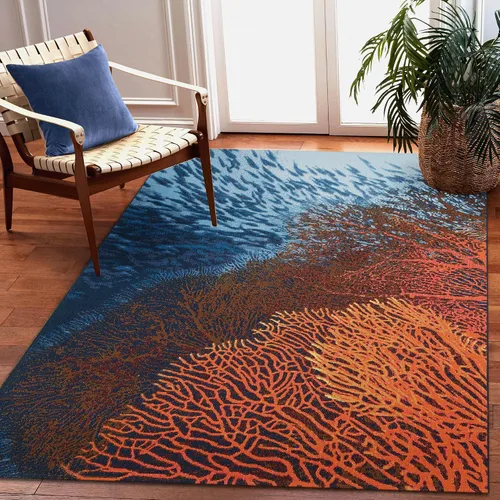 Vista 29 de Liora Manne Marina - Alfombra de área duradera de mezcla sintética tejida a máquina para interiores/exteriores - Gráfico contemporáneo océano global