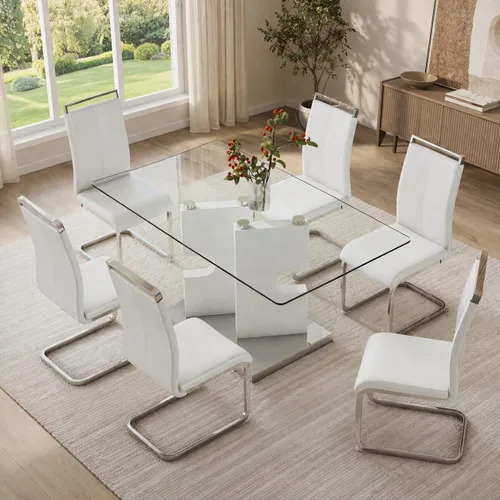 Vista 25 de Juego de 4 mesas de comedor de cristal, juego de mesa de comedor de Mesa negra+silla negra
