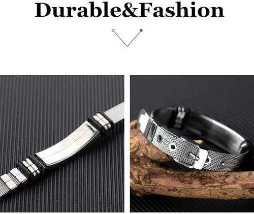 Vista 4 de Pulsera de concientización de enfermedades de alerta médica de acero inoxidable con grabado personalizado gratuito para mujeres y hombres, pulsera