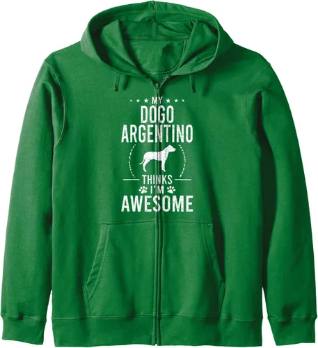 Vista 7 de My Dogo Argentino Thinks I'm Awesome Dog Lover Sudadera con capucha y cremallera, Negro
