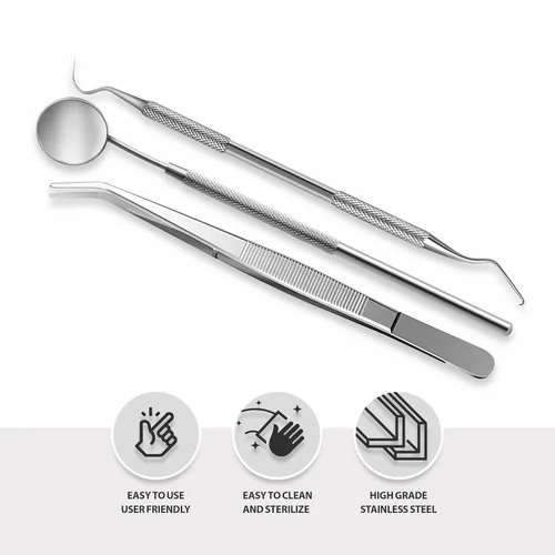Vista 3 de Juego de 45 instrumentos básicos odontológicos, espejo explorador, económico, para estudios de odontología
