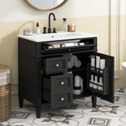 Vista 21 de Virubi Tocador de baño de 30" con fregadero de cerámica, gabinete de almacenamiento moderno
