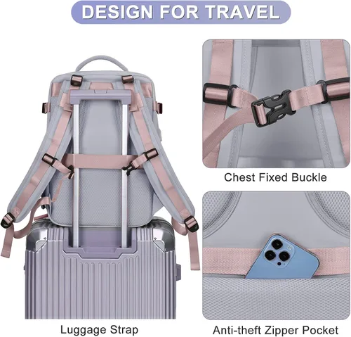 Vista 7 de Mochila casual de viaje, Púrpura claro, Mochilas Daypack