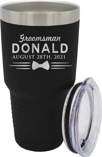Vista 31 de Vaso de padrinos de boda grabado personalizado, taza de acero inoxidable aislada personalizada para padrino de boda, despedida de soltero, boda