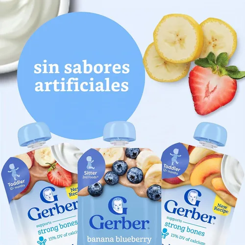 Vista 5 de Gerber Bolsas variadas de frutas y yogur etapa 2, 3.5 onzas, paquete de 18