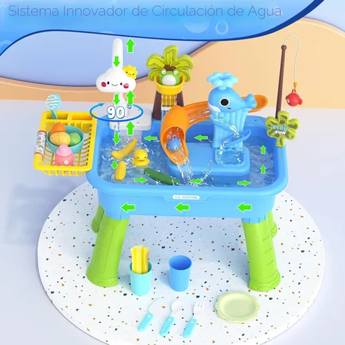 Vista 5 de Mesa de agua mejorada 2026 para niños de 1 a 3 años, juguetes al aire libre para niños de 4 a 8 años con bomba, juguetes de piscina para actividades