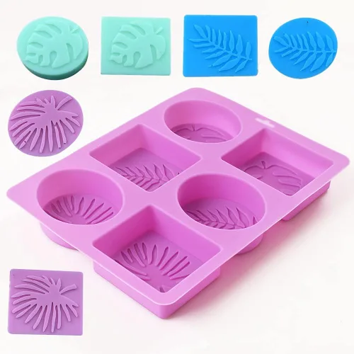 Vista 4 de ionEgg Molde de jabón rectangular y ovalado de silicona con patrones de hojas, paquete de 2