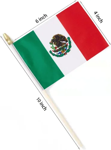 Vista 2 de Mini banderas mexicanas pequeñas de mano de 4 x 6 pulgadas, paquete de 12