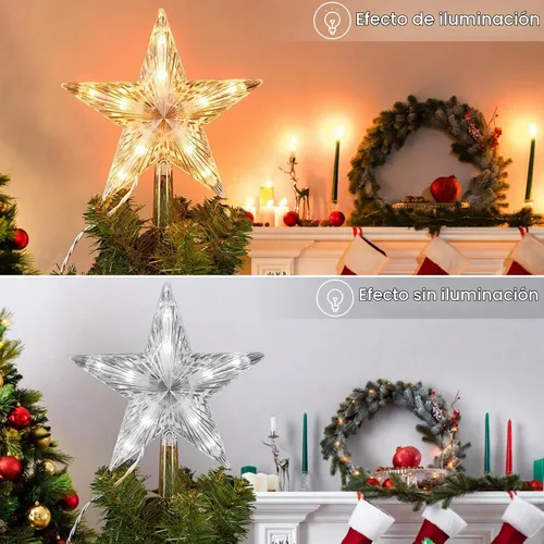 Vista 2 de Estrella iluminada para la punta del árbol de Navidad con 10 bombillas reemplazables integradas, estrella de cinco puntas transparente de 9.5