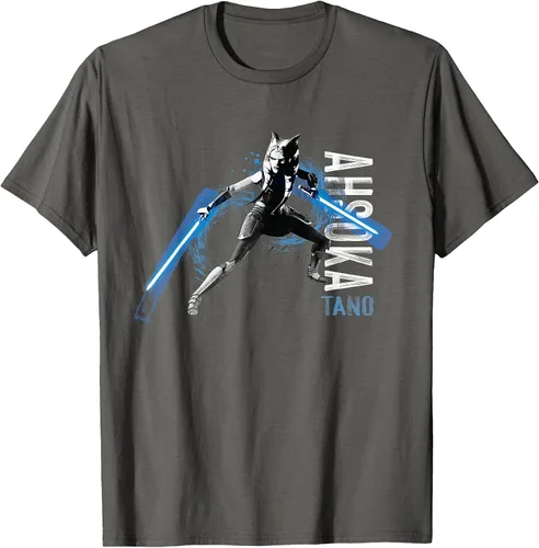 Vista 4 de Star Wars The Clone Wars Ahsoka Tano Dual Lightsabers Camiseta Asphalt Grey