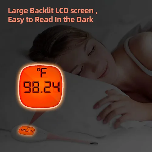 Vista 2 de Termómetro digital basal corporal para ovulación con retroiluminación LCD retroiluminada, termómetro de fertilidad BBT termómetro oral de alta