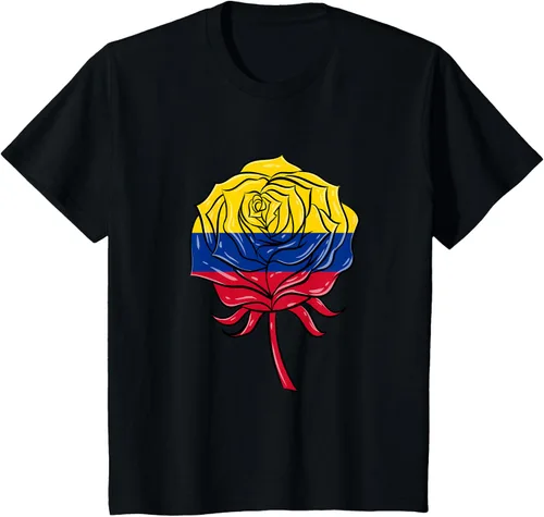 Vista 24 de Camiseta colombiana para mujer con diseño de rosa, Negro