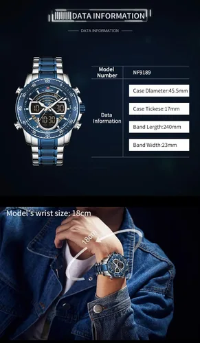 Vista 5 de NAVIFORCE Reloj para hombre cronógrafo impermeable deportivo analógico digital cuarzo relojes de negocios moda de acero inoxidable Militar