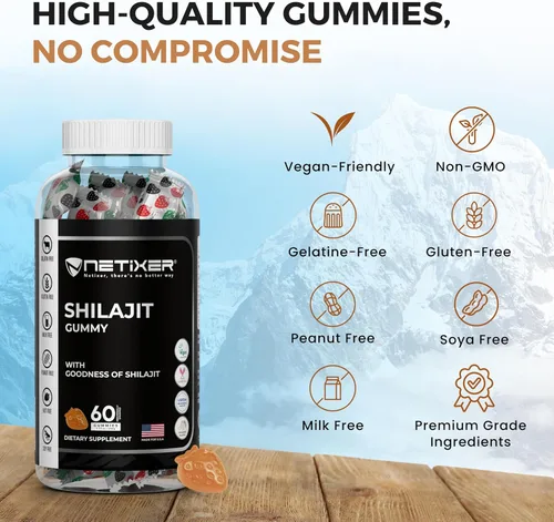 Vista 5 de Gomitas Shilajit – Sabor Tamarindo – 60 unidades – Apoya la energía, la resistencia y la vitalidad – Vegana, sin gelatina, sin gluten, sin OMG – 60
