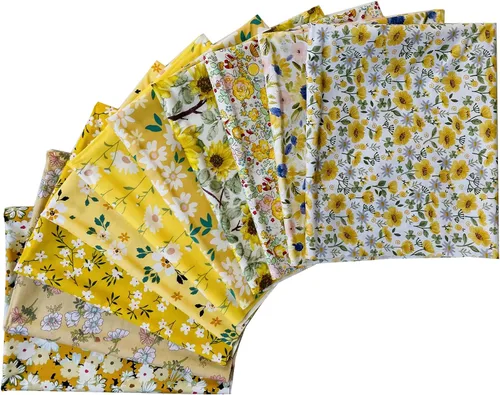 Vista 16 de Paquetes de tela de algodón acolchado de 18 x 22 pulgadas para coser, 10 unidades de flores blancas y negras 18" x 22" Fat Quarters Quilting