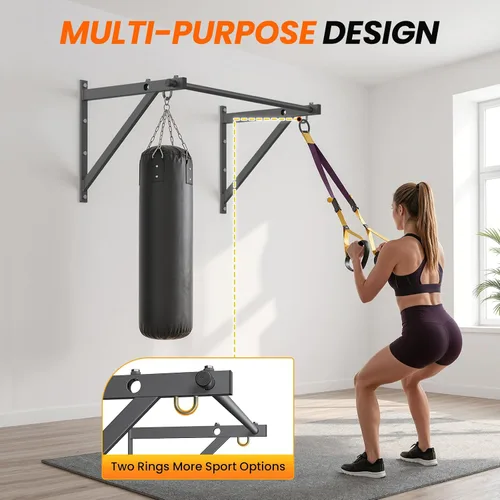 Vista 5 de Jusgym Wall Mounted Pull Up Bar, 51"/45" Chin Up Bar with 500LBS Capacity, Strength Training Pull-Up Bars Joist Mounted Reinforced Thick Metal