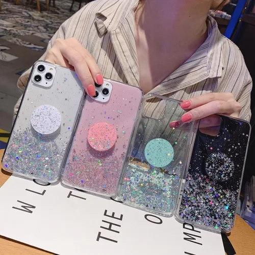 Vista 7 de Funda diseñada para iPhone 13 Pro Max para mujeres y niñas, con purpurina, bonitas, con soporte, funda protectora suave para teléfono para iPhone 13
