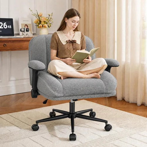 Vista 10 de DurayLoly Silla cruzada con ruedas, asiento de 28 pulgadas de ancho, brazos abatibles, forro polar grueso, altura ajustable, silla de patas cruzadas