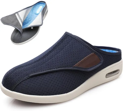 Vista 12 de bumuam Zapatos para diabéticos para hombre, zapatos anchos ajustables, ligeros, antideslizantes, ortopédicos, para caminar, artritis, pies Beige