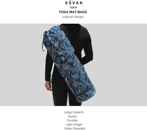 Vista 5 de ESVAN Bolsa para esterilla de yoga con múltiples bolsillos. Bolsa de transporte con cordón para esterilla de yoga, Pilates, ejercicio. Bolsa