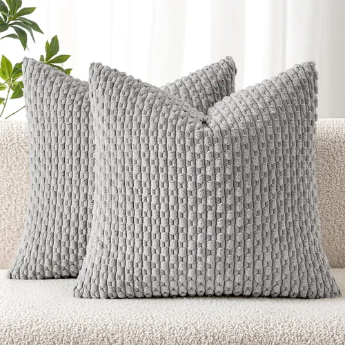 Vista 22 de MIULEE - Juego de 2 fundas decorativas cuadradas para cojines, de pana suave y con estilo campestre bohemio a rayas para decorar hogar, sofá, cama