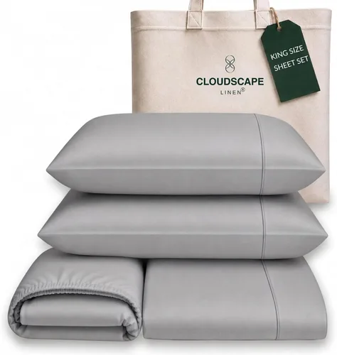 Vista 81 de Cloud Scape Linen - Juego de sábanas de algodón egipcio de doble capa, tamaño individual, tejido de satén de fibra larga, juego de 3 piezas, ropa