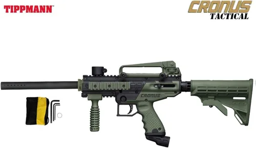 Vista 7 de Maddog Tippmann Cronus Tactical Paintball Gun Marker and Bronze Accessory Starter Package Comes with Marker, Anti-Fog Mask, Hopper, Harness, Pods