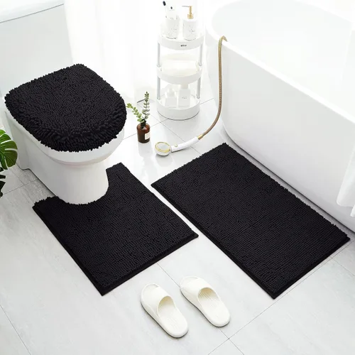 Vista 10 de BYSURE Juego de 3 alfombras de baño color azul aguamarina, antideslizantes, extra absorbentes, de felpilla, suaves, lavables Azul-aqua azul