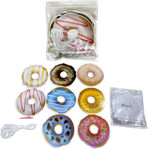 Vista 6 de Chinco 4 pancartas de dona para fiesta de cumpleaños, decoraciones de dona, suministros de fiesta, suministros de fiesta de remolino colgante, kit