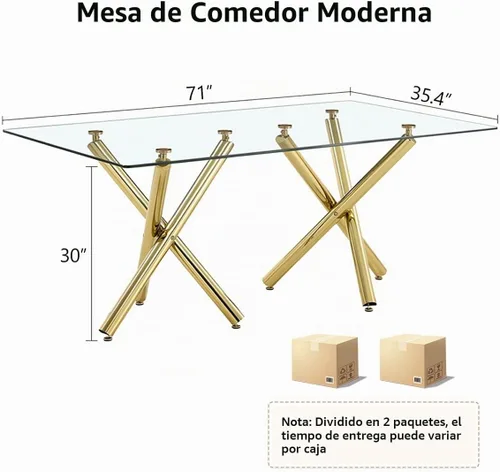 Vista 2 de Ebullient - Mesa de comedor de cristal de 71 pulgadas para 6, mesa