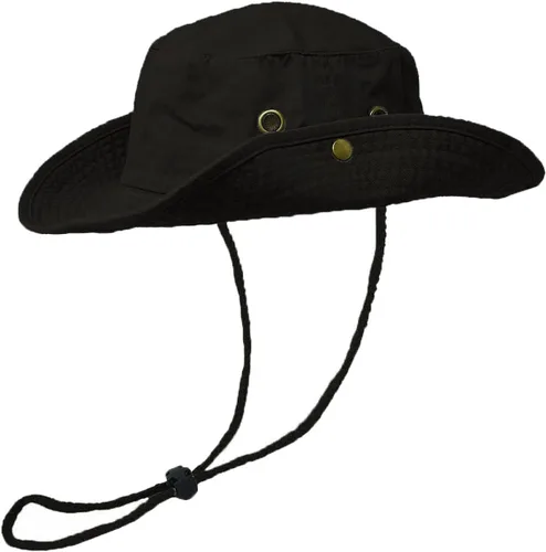 Vista 2 de Glory Max Sombrero de pescador de algodón lavado con correa de barbilla gorra de pesca Sun Safari Boonie Negro