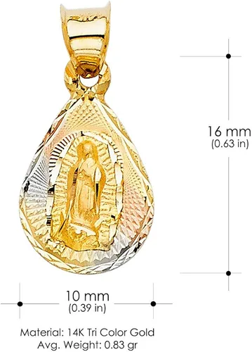 Vista 3 de Ioka Colgante de oro de 14 quilates con corte de diamante de Nuestra Señora de Guadalupe con collar de cadena de San Valentín de 0.059in