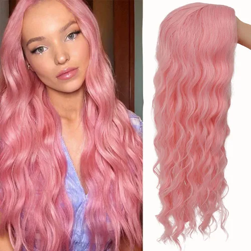 Vista 9 de Kaneles Peluca rizada de color rojo degradado, pelucas de cabello largo ondulado para mujer, pelucas de fibra sintética negra y roja para fiesta